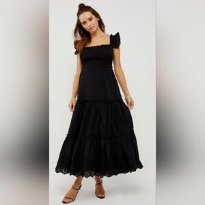 Pietro Brunelli Chloe Ruffle Sleeve Smocked Maternity Dress in Black size large